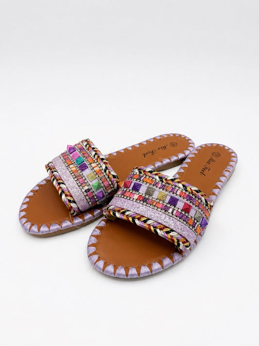 Ciabatta multicolor con fascia decorata e dettagli strass