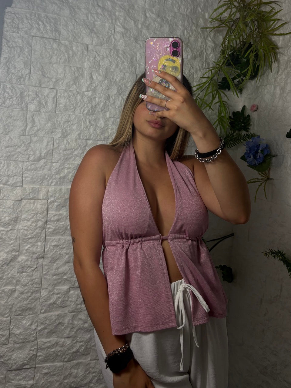 Top in lurex con scollo profondo e schiena scoperta