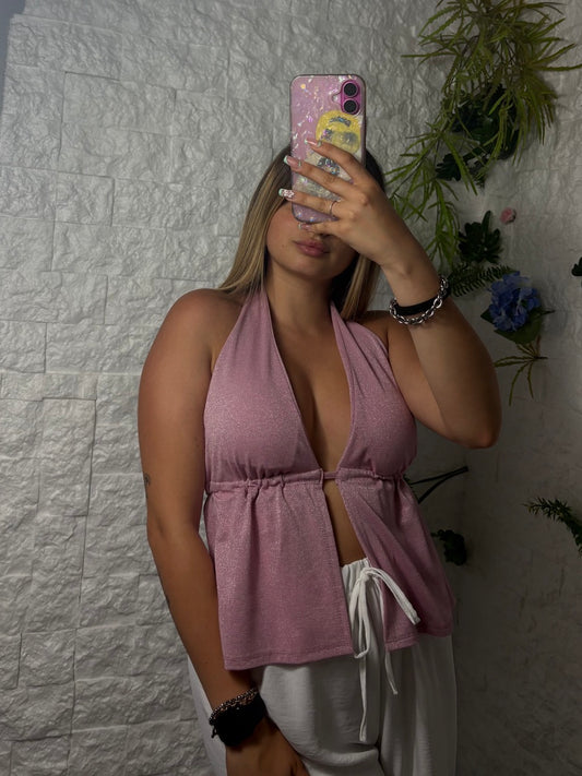 Top in lurex con scollo profondo e schiena scoperta