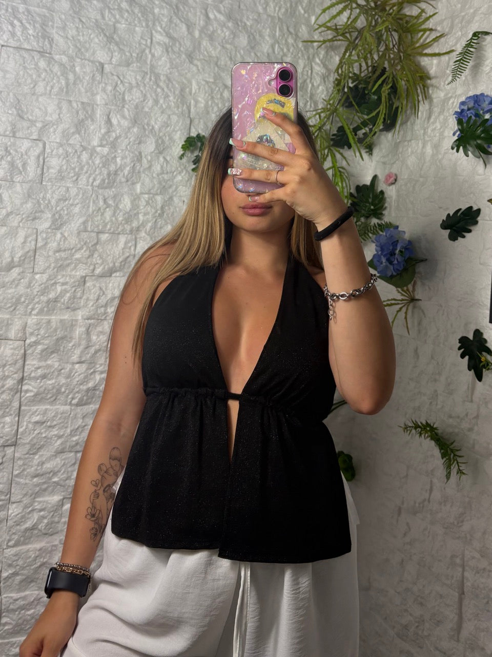 Top in lurex con scollo profondo e schiena scoperta