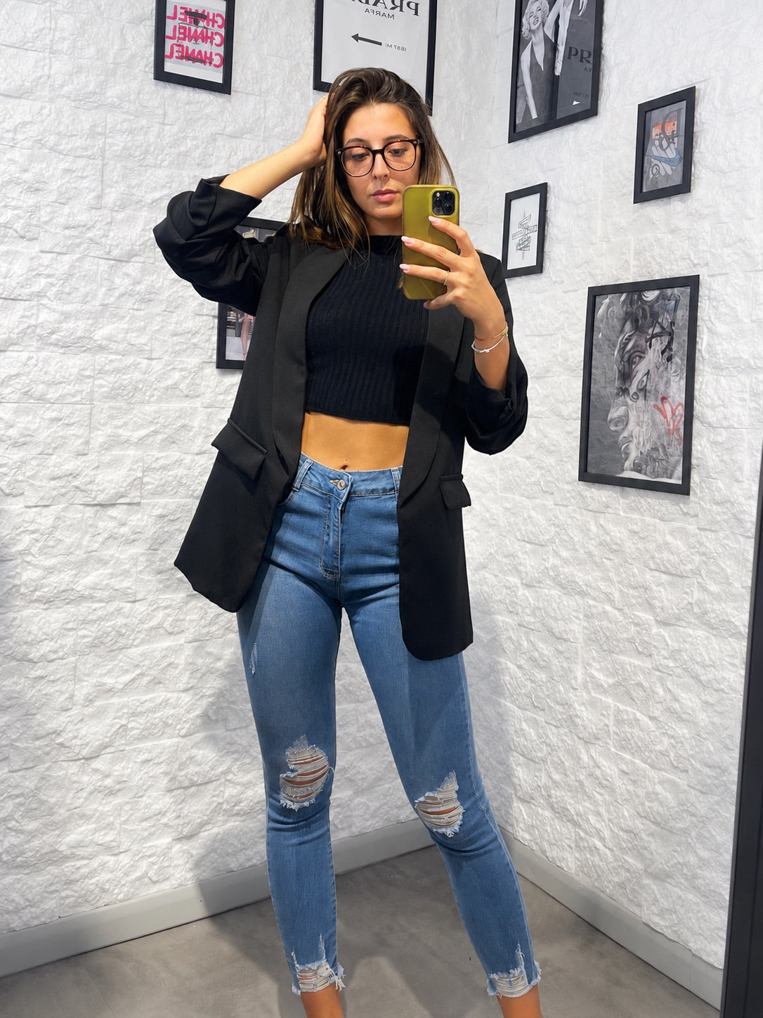 Jeans azzurro chiaro in denim skinny con strappi