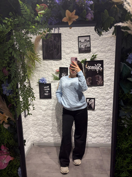 Jeans nero in denim a palazzo con vita alta
