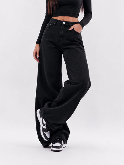 Jeans nero in denim a vita alta extra balloon