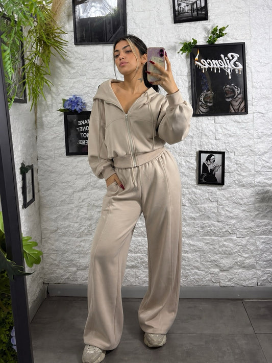 Completo con felpa crop cappuccio e pantalone palazzo - GARZATO