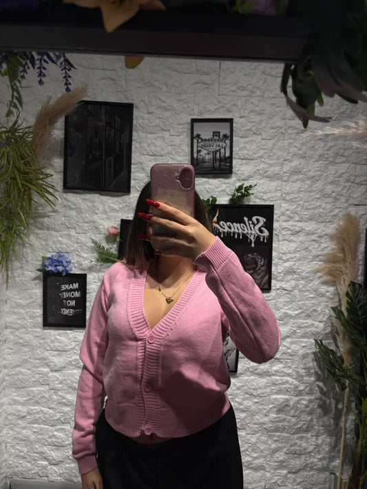 Cardigan in filo con scollo a V e bottoni frontali