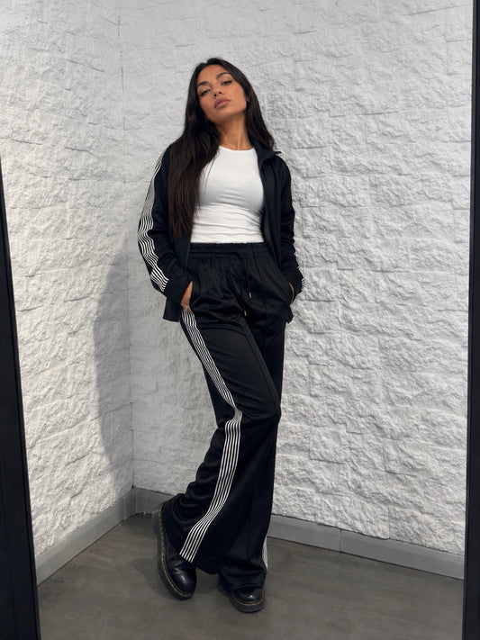 Completo con zip e pantalone palazzo con bande - GARZATO