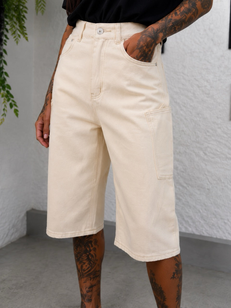 Bermuda jort panna in denim con tasca laterale