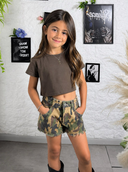Shorts camouflage con orlo sfrangiato 6-16 anni