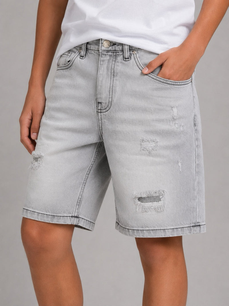 Bermuda grigio chiaro in jeans con strappi 10-16 anni