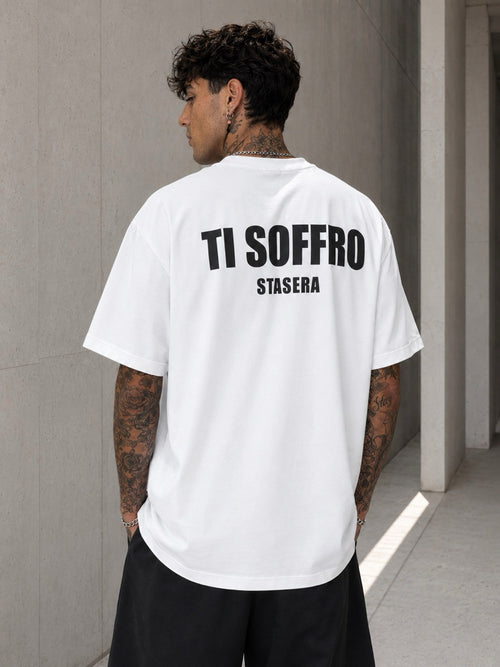 T-shirt bianca oversize con stampa retro TI SOFFRO STASERA