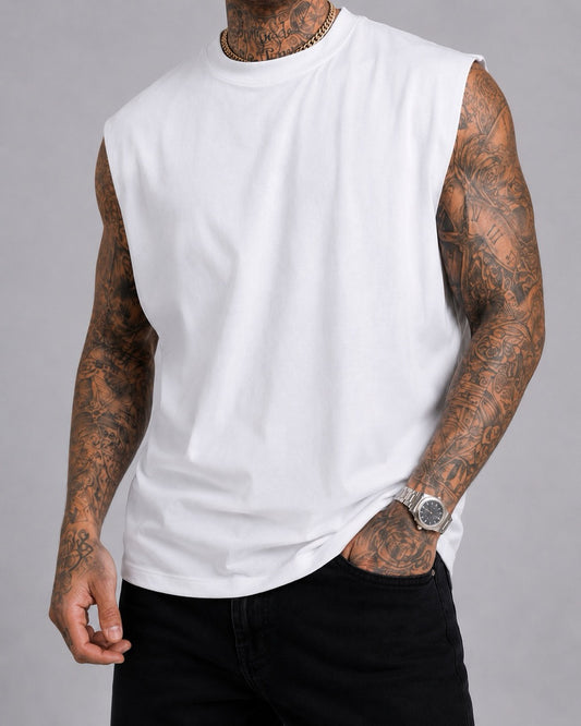 T-shirt smanicata bianca in tinta unita