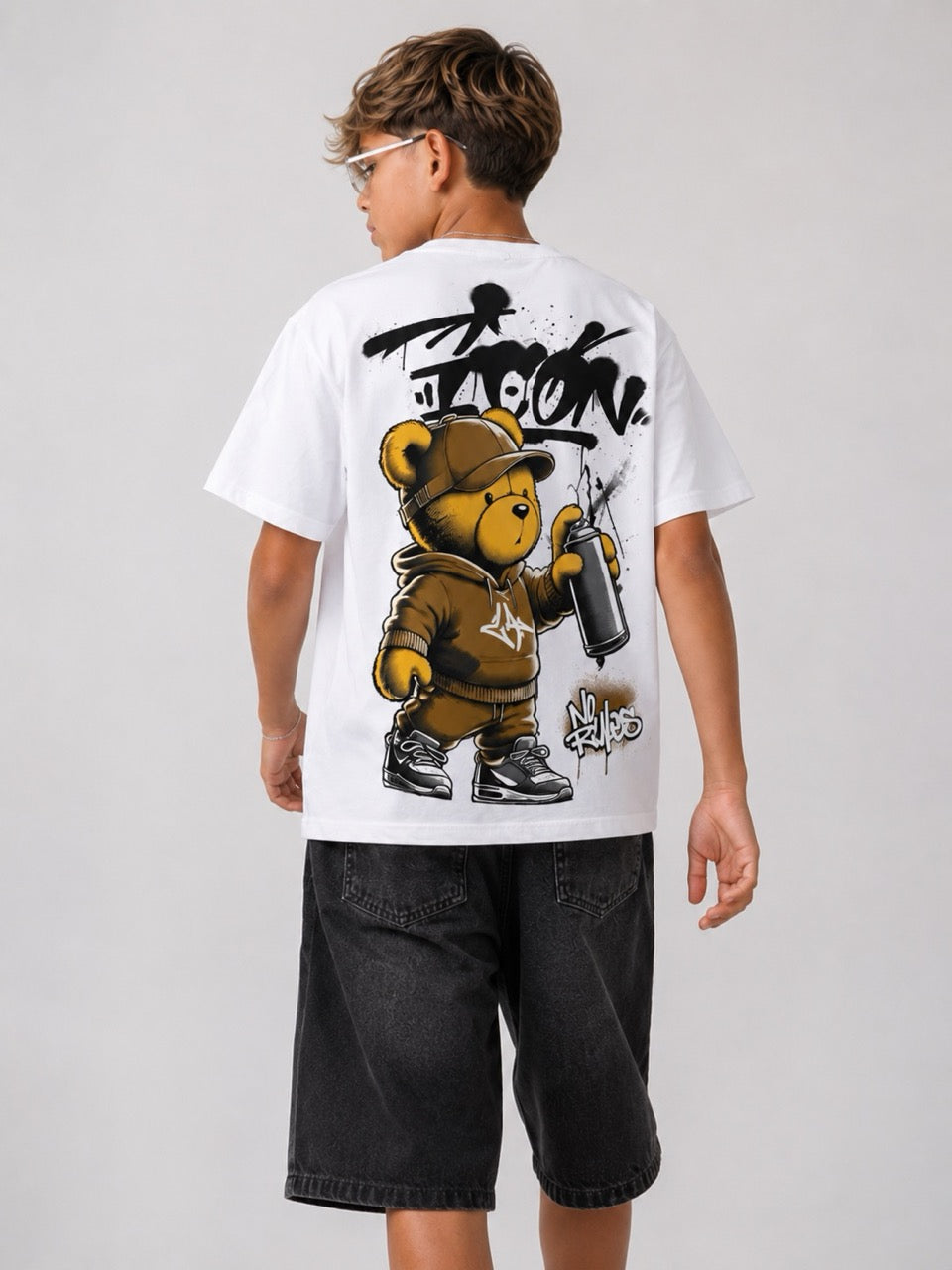 T-shirt bianca con stampa orsetto sul retro 10-16 anni
