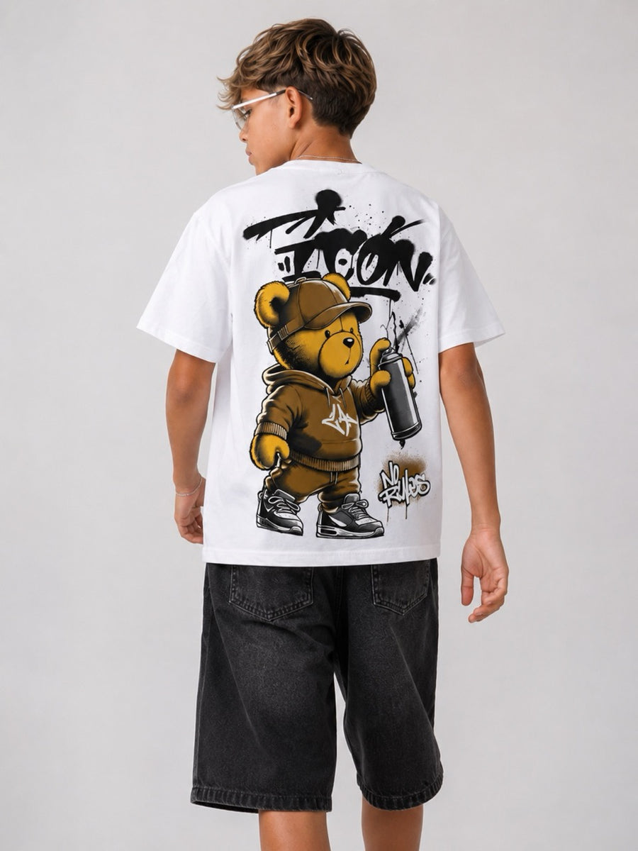 T-shirt bianca con stampa orsetto sul retro 10-16 anni