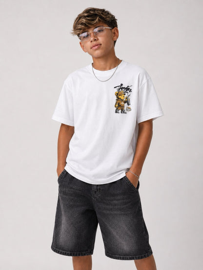 T-shirt bianca con stampa orsetto sul retro 10-16 anni