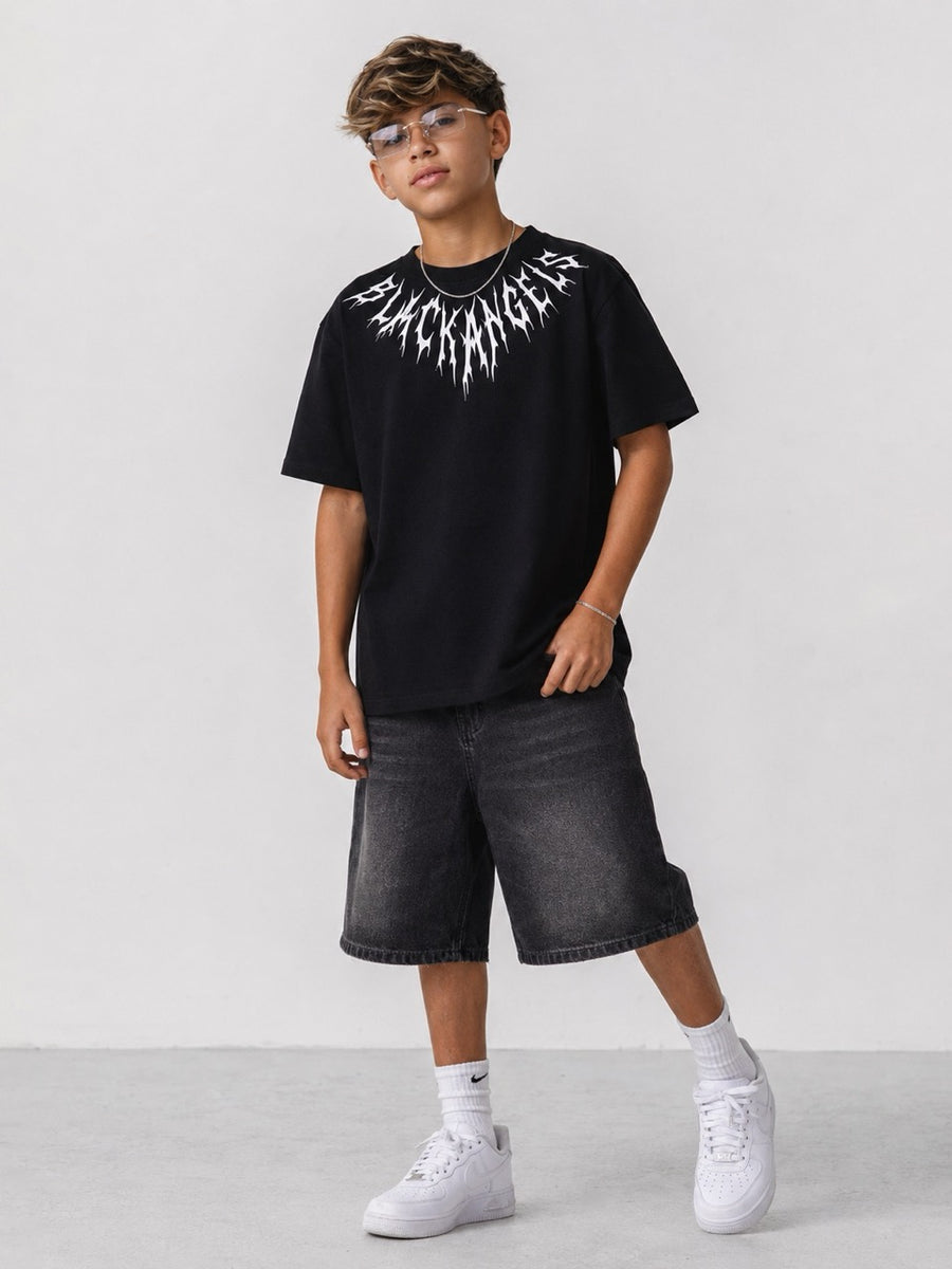 T-shirt nera con stampa BLACK ANGELS 10-16 anni