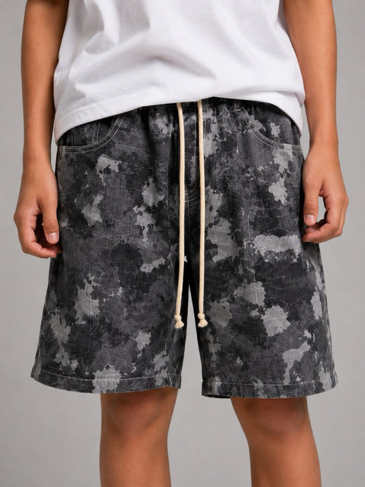 Completo  grigio camouflage con camicia zip e bermuda 10-16 anni