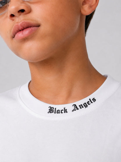 T-shirt bianca con scritta gotica Black Angels - OVERSIZE 10-16 anni