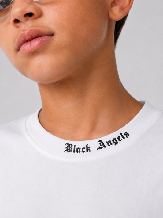 T-shirt bianca con scritta gotica Black Angels - OVERSIZE 10-16 anni