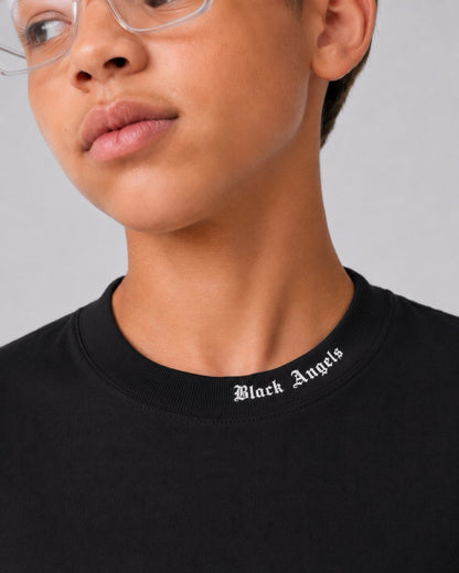 T-shirt nera con scritta gotica Black Angels - OVERSIZE 10-16 anni