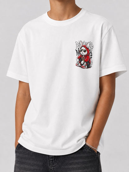 T-shirt bianca con stampa coniglio fronte e retro - OVERSIZE 10-16 anni