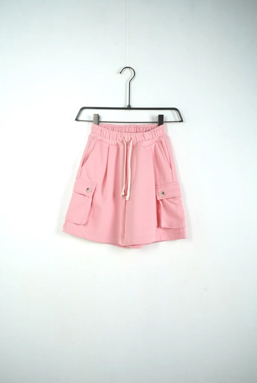 Pantaloncino cargo rosa in cotone con tasche laterali 10-16 anni