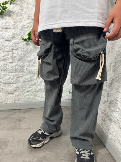 Pantalone cargo a costine grigio piombo con fondo ampio - GARZATO 10-16 anni