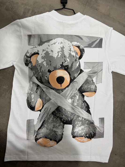 T-shirt bianca con stampa orso grigio 10-16 anni