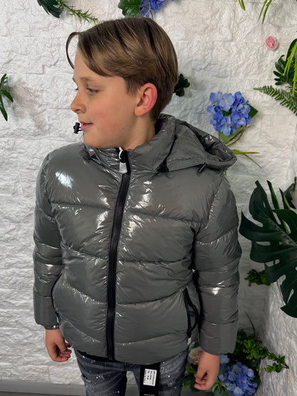 Bomber grigio lucido imbottito 8-16 anni