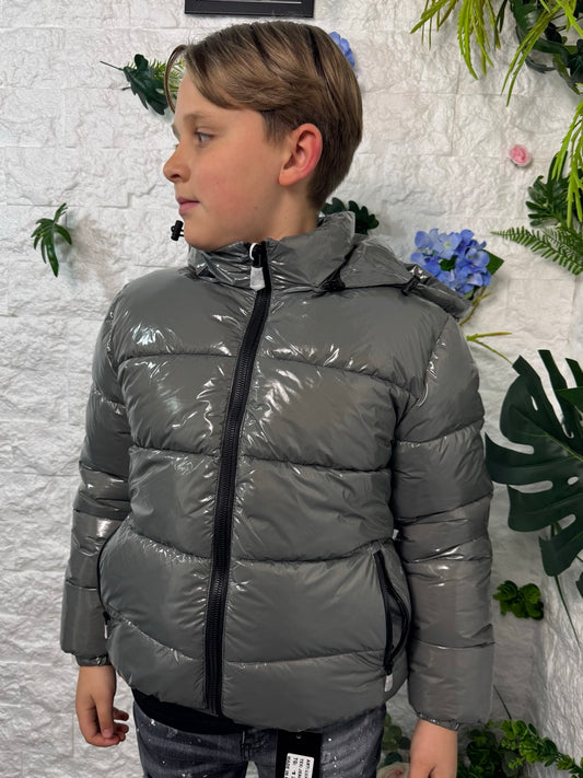 Bomber grigio lucido imbottito 8-16 anni