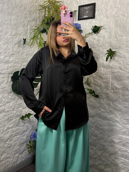 Camicia in tessuto effetto seta tinta unita