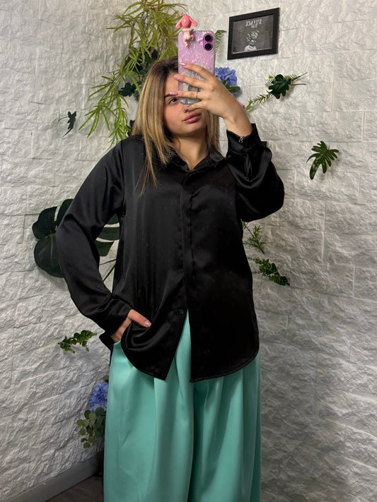 Camicia in tessuto effetto seta tinta unita