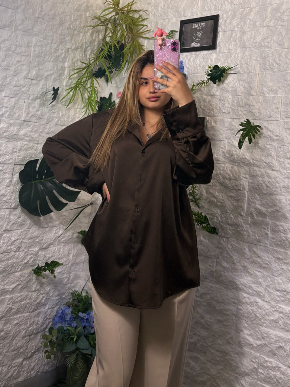 Camicia in tessuto effetto seta tinta unita