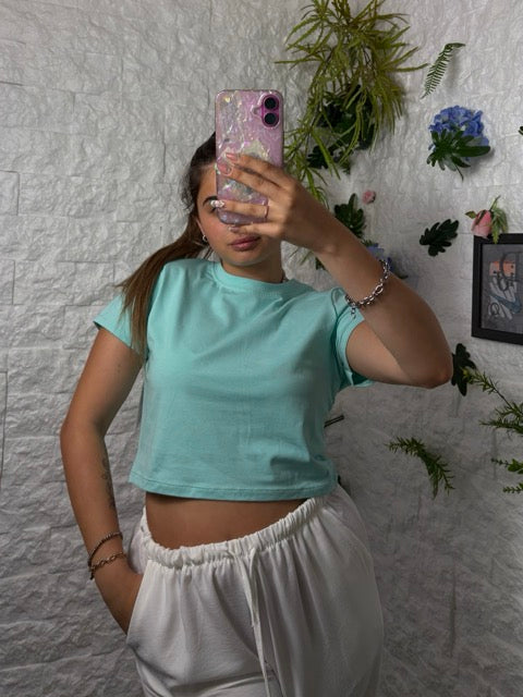 T-shirt crop-top in tinta unita