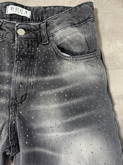 Bermuda in denim grigio slavato con brillantini 10-16 anni