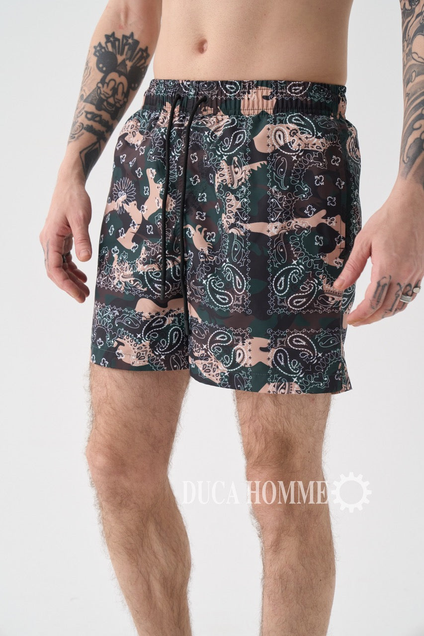 Costume corto con stampa bandana camouflage