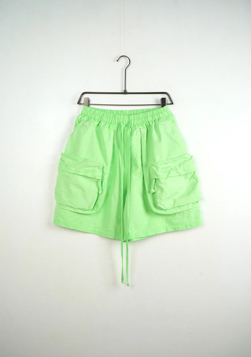 Pantaloncino cargo verde fluo con tasche frontali - OVERSIZE