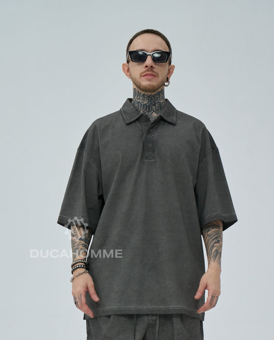 Polo oversize slavato grigio