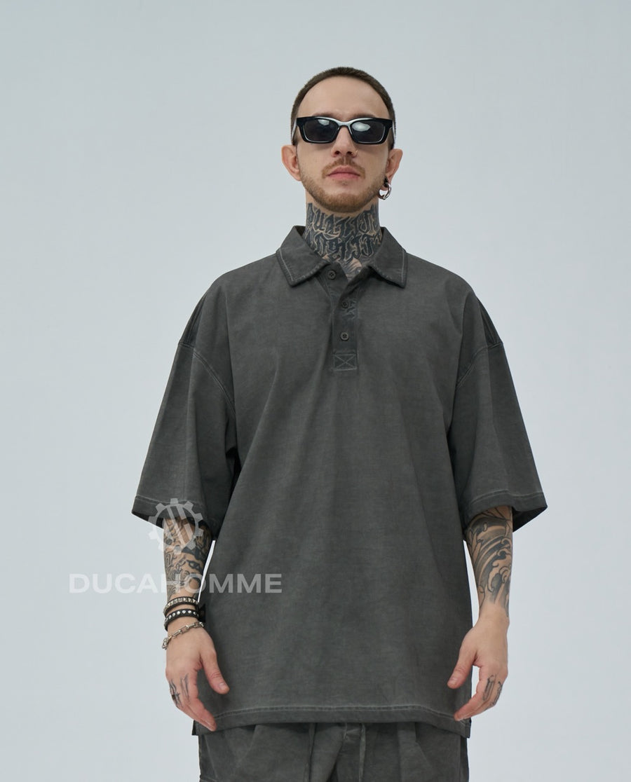 Polo grigia slavata a manica corta - OVERSIZE