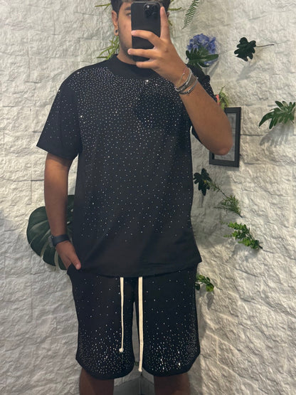 Pantaloncino nero in cotone con brillantini