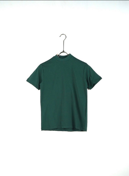 T-shirt verde in tinta unita con mezzo collo alto 10-16 anni