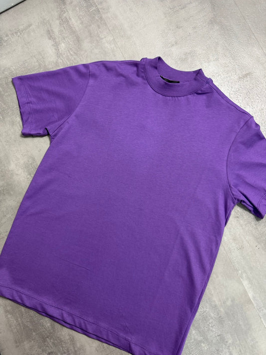 T-shirt viola in tinta unita con mezzo collo alto 10-16 anni