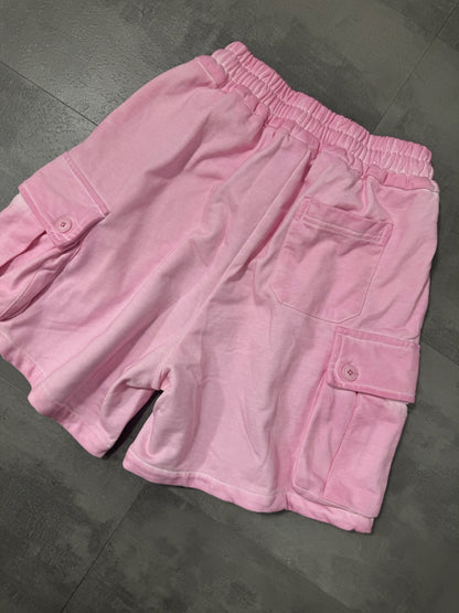 Pantaloncino cargo rosa stone wash in cotone 10-16 anni