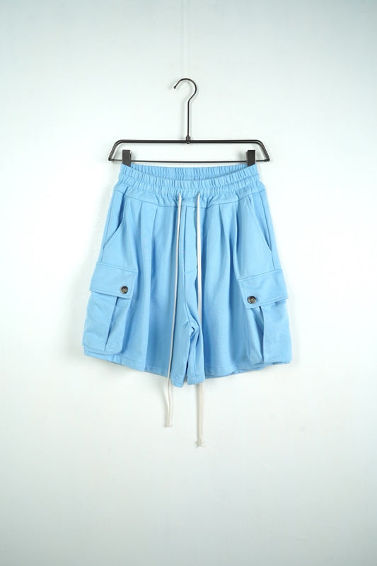Pantaloncino cargo celeste in cotone con tasche laterali 10-16 anni