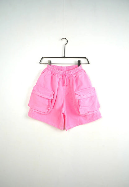 Pantaloncino cargo rosa fluo con tasche frontali - OVERSIZE 10-16 anni