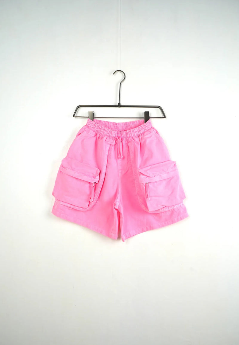 Pantaloncino cargo rosa fluo con tasche frontali - OVERSIZE 10-16 anni