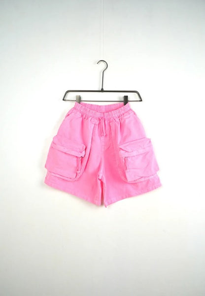 Pantaloncino cargo rosa fluo con tasche frontali - OVERSIZE 10-16 anni