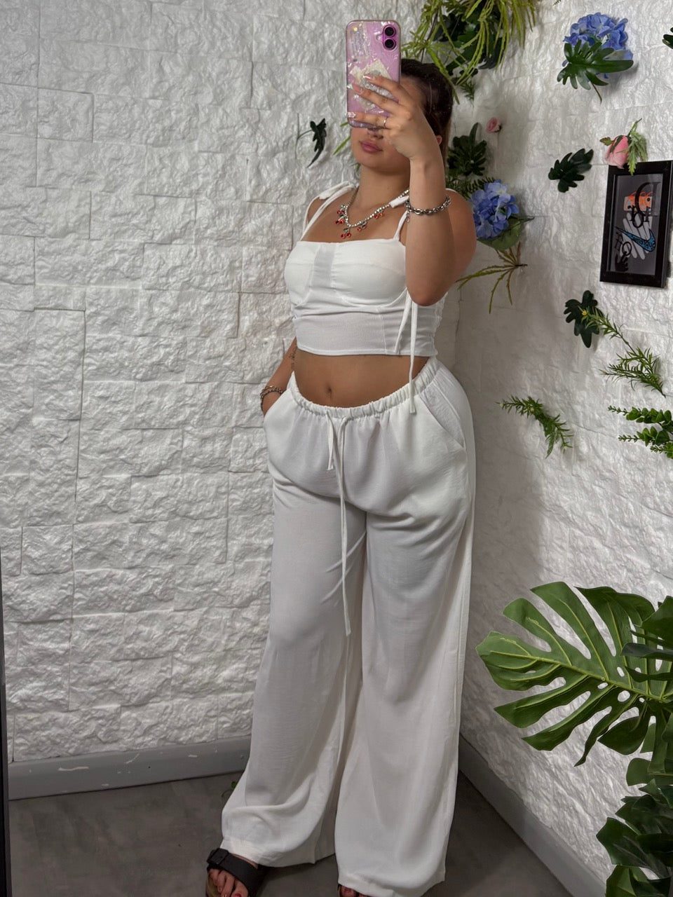 Coordinato corsetto con pantalone in simil lino