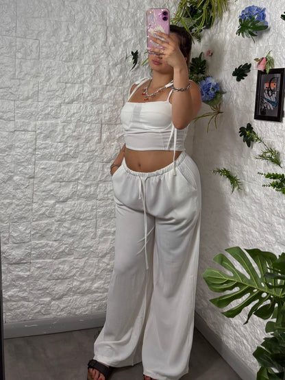 Coordinato corsetto con pantalone in simil lino