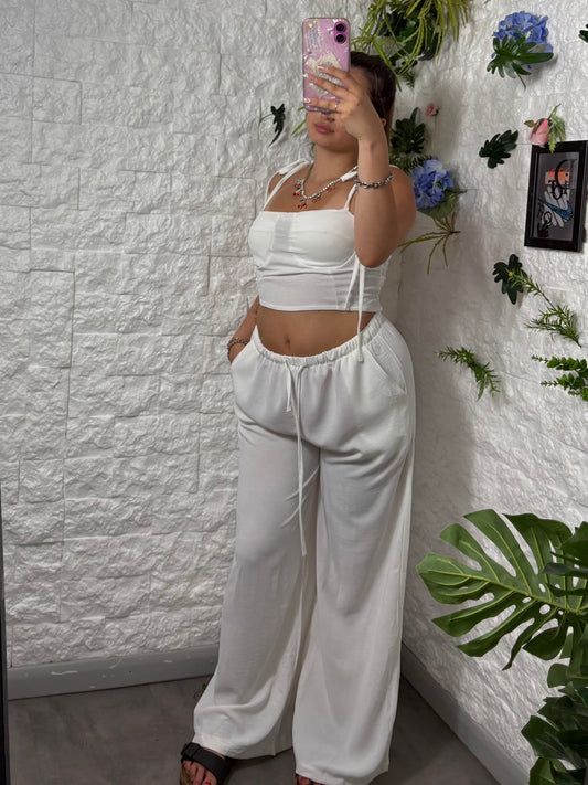 Coordinato corsetto con pantalone in simil lino