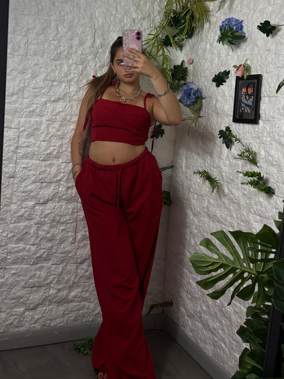 Coordinato corsetto con pantalone in simil lino